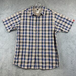 The North Face Blue and Tan Plaid Short-Sleeve Button-Down Shirt